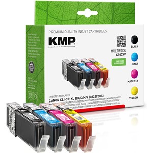 KMP 1568,0050 - Tintenpatronen Multipack, schwarz, cyan, magenta, yellow, kompatibel zu Canon CLI571BKXL/CXL/MXL/YXL
