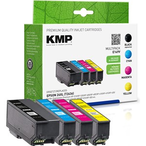 KMP 1626,4050 - Tintenpatronen Multipack, schwarz, cyan, magenta, yellow, kompatibel zu Epson 26XL (T2621, T2632, T2633,T2634)