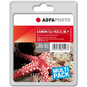 AgfaPhoto APCCLI521TRID - Agfaphoto Tintenpatronen Multipack, cyan, magenta, yellow, ersetzt Canon CLI-521 C,M,Y