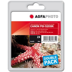 AgfaPhoto APCPGI520BDUOD - Agfaphoto Tintenpatronen Doppelpack, 2xschwarz, ersetzt Canon PGI-520BK-TWIN