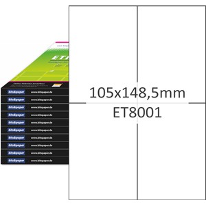 bits&paper ET8001XL - Universal-Etiketten, 105 x 148,5 mm auf A4, 1000 Bögen, Größe identisch mit Avery Zweckform 3483, Herma 4676