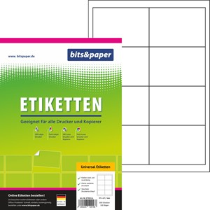 bits&paper ET8011L - Universal-Etiketten, 97 x 67,7 mm auf A4, 100 Blatt = 800 Etiketten