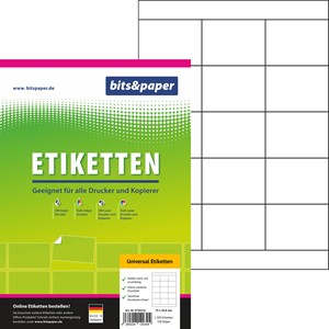 bits&paper ET8025L - Universal-Etiketten, 70 x 50,8 mm auf A4, 100 Blatt = 1500 Etiketten