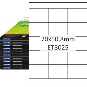bits&paper ET8025XL - Universal-Etiketten, 70 x 50,8 mm auf A4, 1000 Bögen