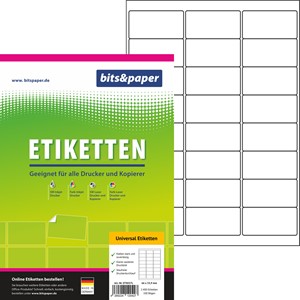bits&paper ET8037L - Universal-Etiketten, 66 x 33,9 mm auf A4, 100 Blatt = 2400 Etiketten, Größe identisch mit Herma 4670