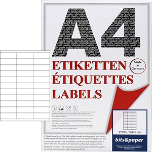 bits&paper ET8169L - Universal-Etiketten, 70 x 25,4 mm auf A4, 100 Blatt = 3300 Etiketten, Größe identisch mit Avery Zweckform 3421, Herma 4455