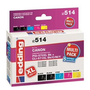 Edding 18-514 - Tintenpatronen Multipack, schwarz, cyan, magenta, yellow, ersetzt Canon PG-570XL, CL-571XLBK/C/M/Y