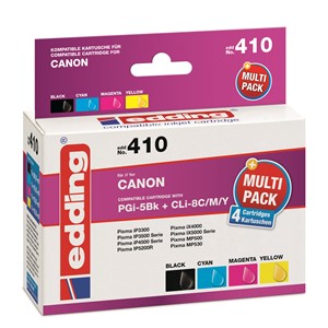 edding 18-410 - Tintenpatronen Multipack, schwarz, cyan, magenta, yellow, ersetzt Canon PGi-5Bk + CLi-8C/CLi-8M/CLi-8Y