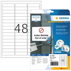 HERMA 10005 - Herma Ablösbare Etiketten, weiß, 63,5 x 16,9 mm, 25 Blatt