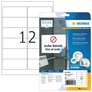 HERMA 10017 - Herma Ablösbare Adressetiketten, weiß, 99,1 x 42,3 mm, 25 Blatt