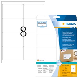 HERMA 10018 - Herma Ablösbare Adressetiketten, weiß, 99,1 x 67,7 mm, 25 Blatt