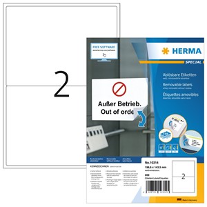 HERMA 10314 - Herma Ablösbare Etiketten, weiß, 199,6 x 143,5 mm, 100 Blatt