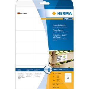 HERMA 10906 - Herma Power Etiketten, weiß, 70 x 42,3 mm, 25 Blatt