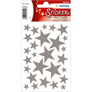 HERMA 15128 - Magic Weihnachtssticker, Sterne silber