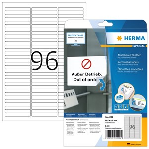 HERMA 4202 - Herma Ablösbare Etiketten, weiß, 63,5 x 8,5 mm, 25 Blatt
