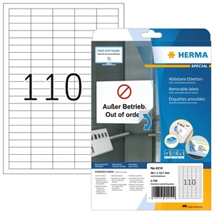 HERMA 4210 - Herma Ablösbare Etiketten, weiß, 38,1 x 12,7 mm, 25 Blatt