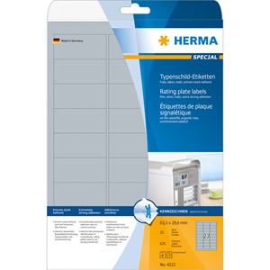 HERMA 4222 - Herma Typenschild Etiketten, silber, 63,5 x 29,6 mm, 25 Blatt