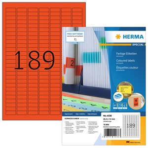 HERMA 4238 - Farbige Etiketten, rot, 25,4 x 10 mm, 100 Blatt