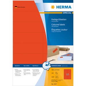 HERMA 4257 - Herma Farbige Etiketten, rot, 105 x 37 mm, 100 Blatt