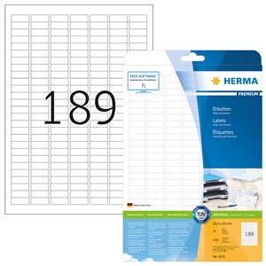 HERMA 4333 - Herma Universal-Etiketten, weiß, 25,4 x 10 mm, 25 Blatt