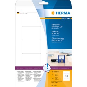 HERMA 4353 - Herma Disketten-Etiketten, weiß, 70 x 50,8 mm, 25 Blatt