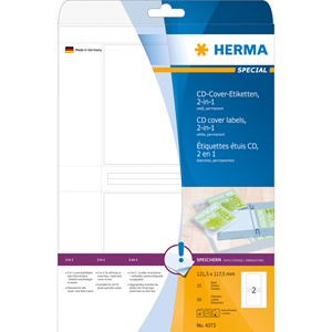HERMA 4373 - Herma CD-Cover-Etiketten, weiß, 121,5 x 117,5 mm, 25 Blatt