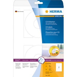 HERMA 4374 - Herma CD-Etiketten, transparent, Ø 116/41 mm, 25 Blatt