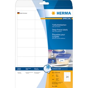 HERMA 4389 - Herma Tiefkühletiketten, weiß, 66 x 33,8 mm, 25 Blatt