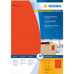 HERMA 4397 - Herma Farbige Etiketten, rot, 105 x 148 mm, 100 Blatt
