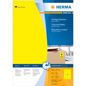 HERMA 4401 - Herma Farbige Etiketten, gelb, 210 x 297 mm, 100 Blatt