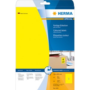 HERMA 4421 - Herma Farbige Etiketten, gelb, 210 x 297 mm, 20 Blatt