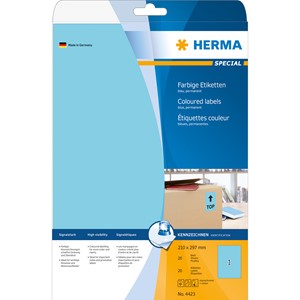 HERMA 4423 - Herma Farbige Etiketten, blau, 210 x 297 mm, 20 Blatt