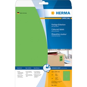 HERMA 4424 - Herma Farbige Etiketten, grün, 210 x 297 mm, 20 Blatt