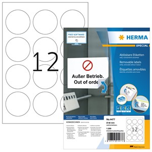HERMA 4477 - Herma Ablösbare Etiketten, weiß, Ø 60 mm, rund, 100 Blatt