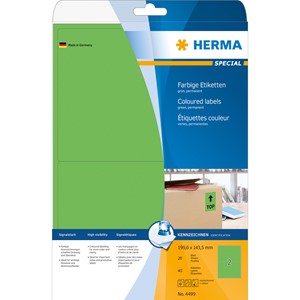 HERMA 4499 - Herma Farbige Etiketten, grün, 199,6 x 143,5 mm, 20 Blatt