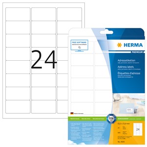 HERMA 4500 - Adressetiketten, weiß, 63,5 x 33,9 mm, 25 Blatt