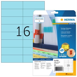HERMA 4553 - Farbige Etiketten, blau, 105 x 37 mm, 20 Blatt