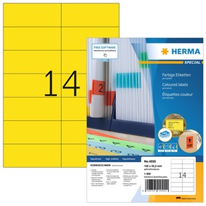 HERMA 4555 - Farbige Etiketten, gelb, 105 x 42,3 mm, 100 Blatt