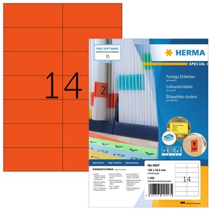 HERMA 4557 - Farbige Etiketten, rot, 105 x 42,3 mm, 100 Blatt
