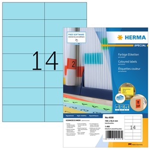 HERMA 4558 - Farbige Etiketten, blau, 105 x 42,3 mm, 100 Blatt