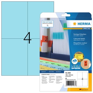 HERMA 4563 - Farbige Etiketten, blau, 105 x 148 mm, 20 Blatt