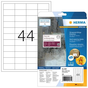 HERMA 4581 - Wetterfeste Folien-Etiketten A4, weiß,48,3 x 25,4 mm, extrem stark haftend