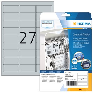 HERMA 4592 - Typenschild Etiketten, silber, 63,5 x 29,6 mm, 10 Blatt