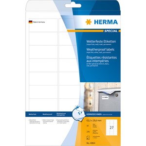 HERMA 4864 - Herma Wetterfeste Inkjet-Etiketten, weiß, 63,5 x 29,6 mm, 10 Blatt
