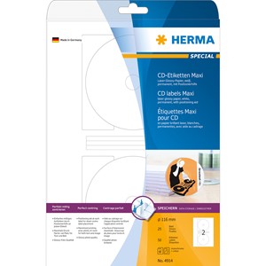 HERMA 4914 - Herma CD-Etiketten, weiß, Ø 116/18,5 mm, 25 Blatt