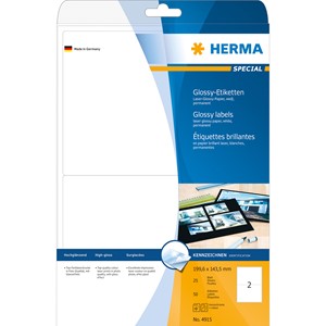 HERMA 4915 - Herma Hochglanz-Etiketten, weiß, 199,6 x 143,5 mm, 25 Blatt