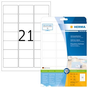 HERMA 5029 - Herma Adressetiketten, weiß, 63,5 x 38,1 mm, 25 Blatt