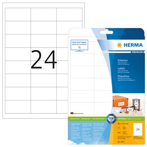 HERMA 5053 - Herma Universal-Etiketten, weiß, 66 x 33,8 mm, 25 Blatt