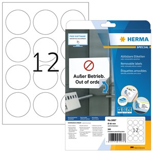 HERMA 5067 - Herma Ablösbare Etiketten, weiß, Ø 60 mm, rund, 25 Blatt