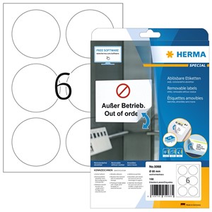 HERMA 5068 - Herma Ablösbare Etiketten, weiß, Ø 85 mm, rund, 25 Blatt